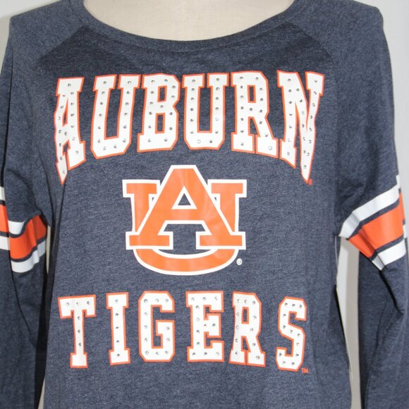 Auburn Tigers AU Colosseum Blue Crop Rhinestone Jeweled LS Shirt Women's M NEW - Picture 2 of 7